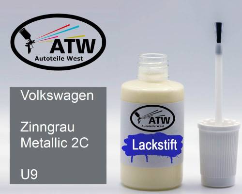 Volkswagen, Zinngrau Metallic 2C, U9: 20ml Lackstift, von ATW Autoteile West.